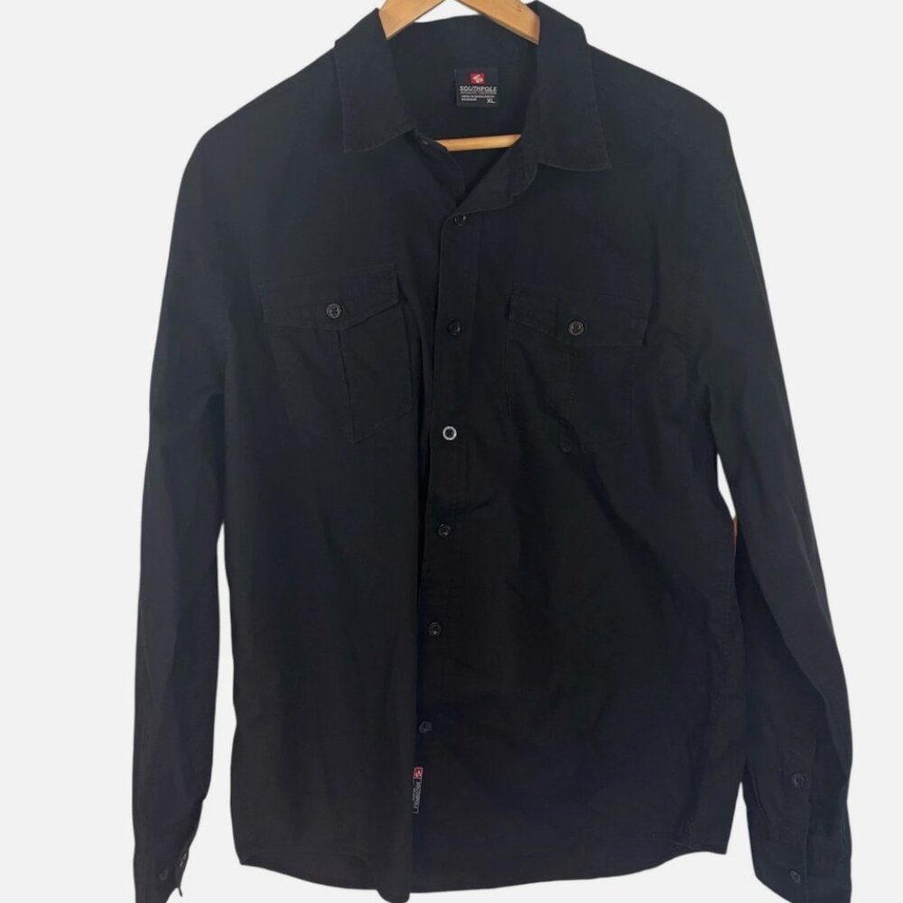 SouthPole Black Roll Tab Long Sleeve Button Down Shirt Size Mens XL